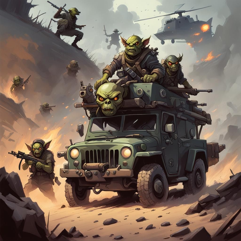 Goblins with Armored Jeep and Machine Gun