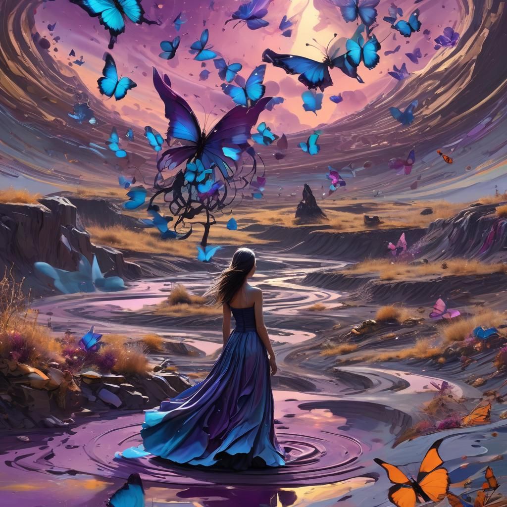 Surreal Figure in Desolate Landscape: A Dreamlike Vision