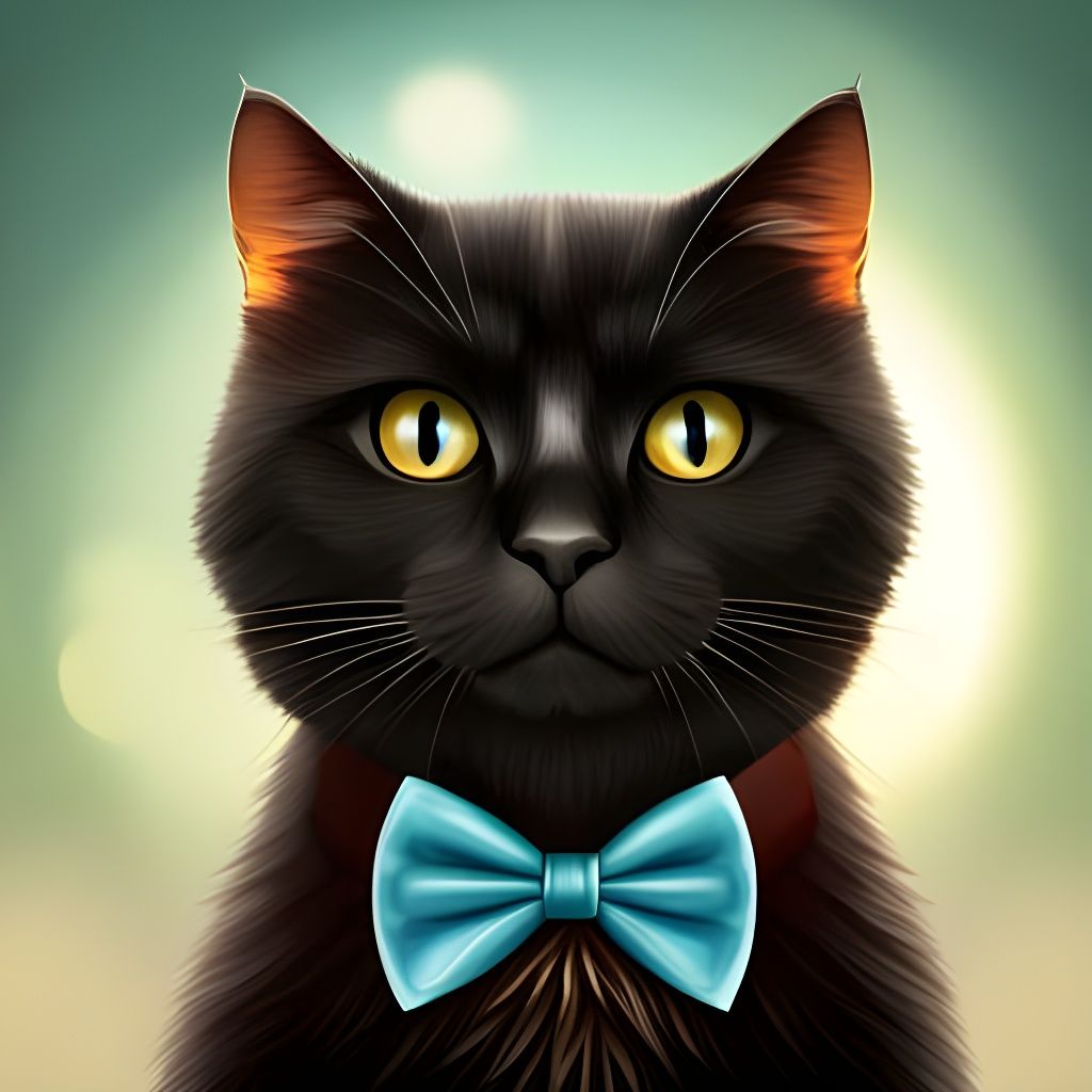 Hyperrealistic Black Cat in Bow Tie