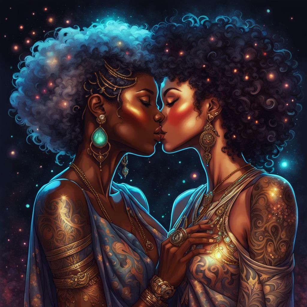 Romantic Kiss: Dark Fantasy Anime-Style Illustration