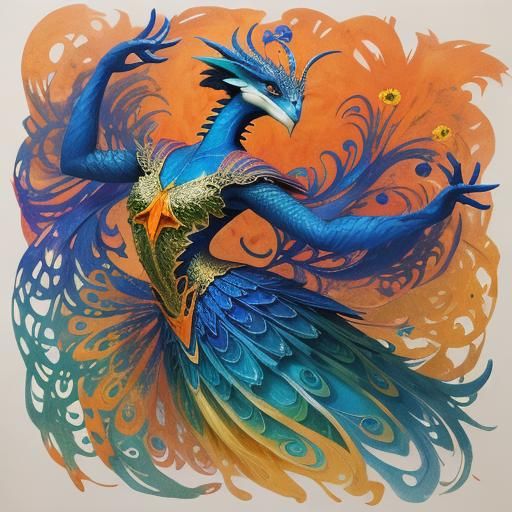 Dragon Peacock Woman in Abstract Expressionism Style