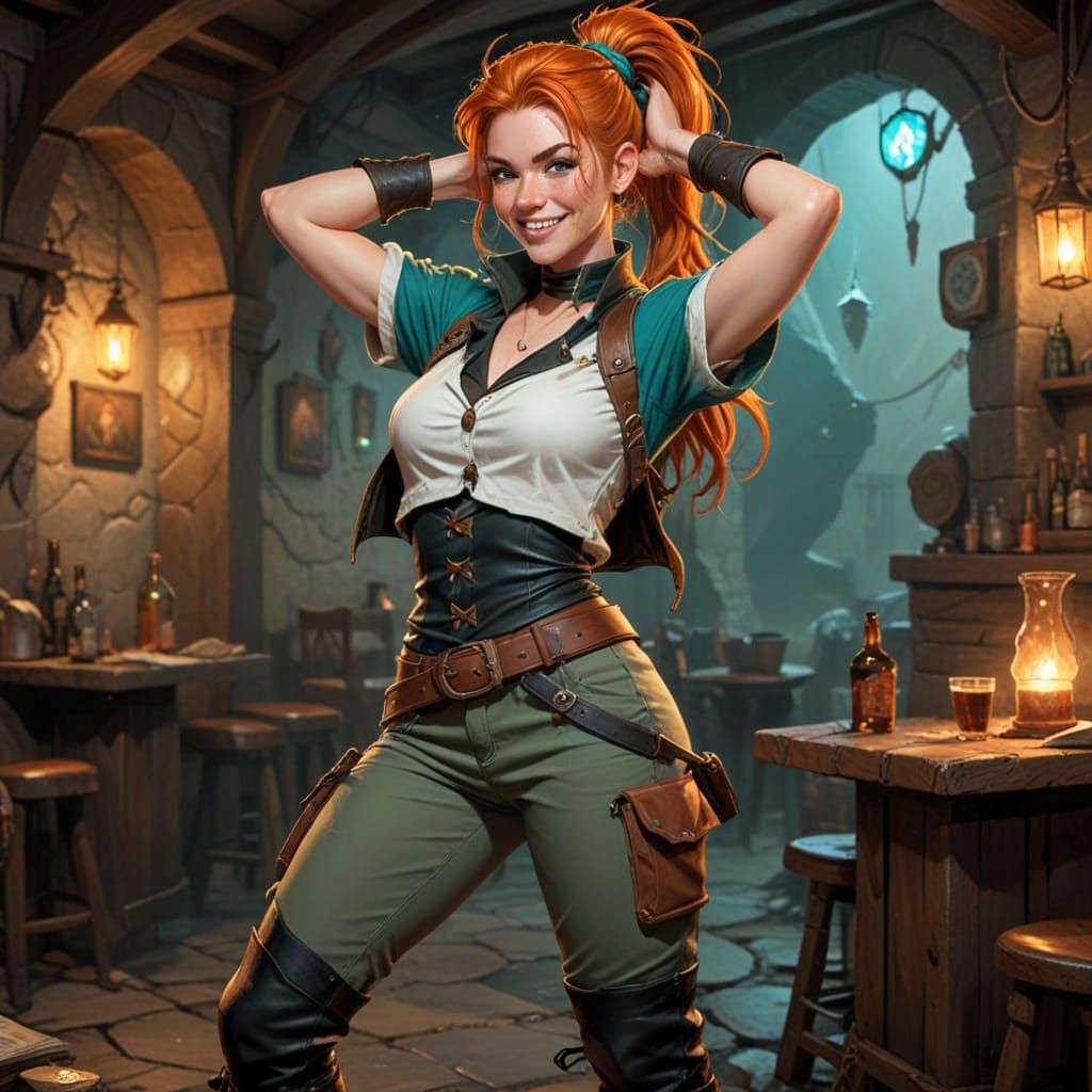 Irish Adventurer in Medieval Tavern, Goofy Pose