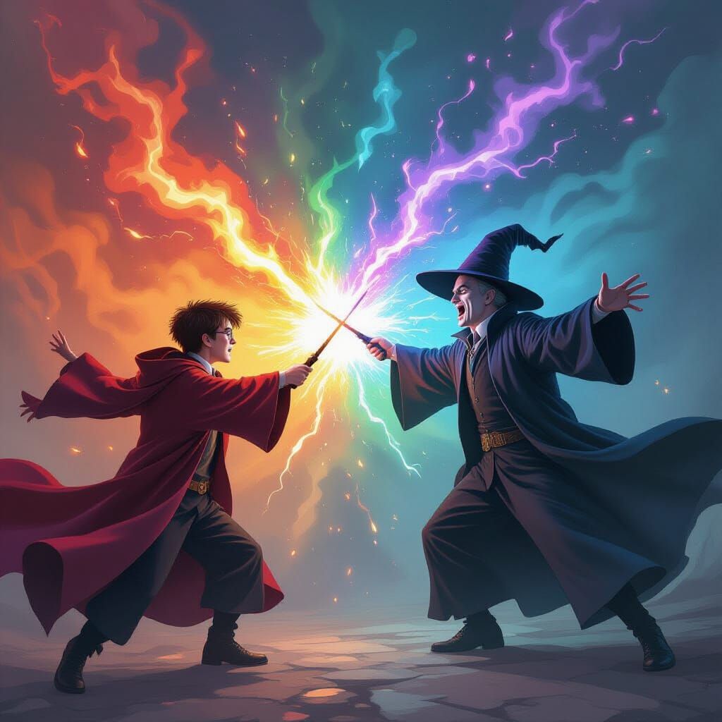 Harry Potter and Voldemort Wand Fight