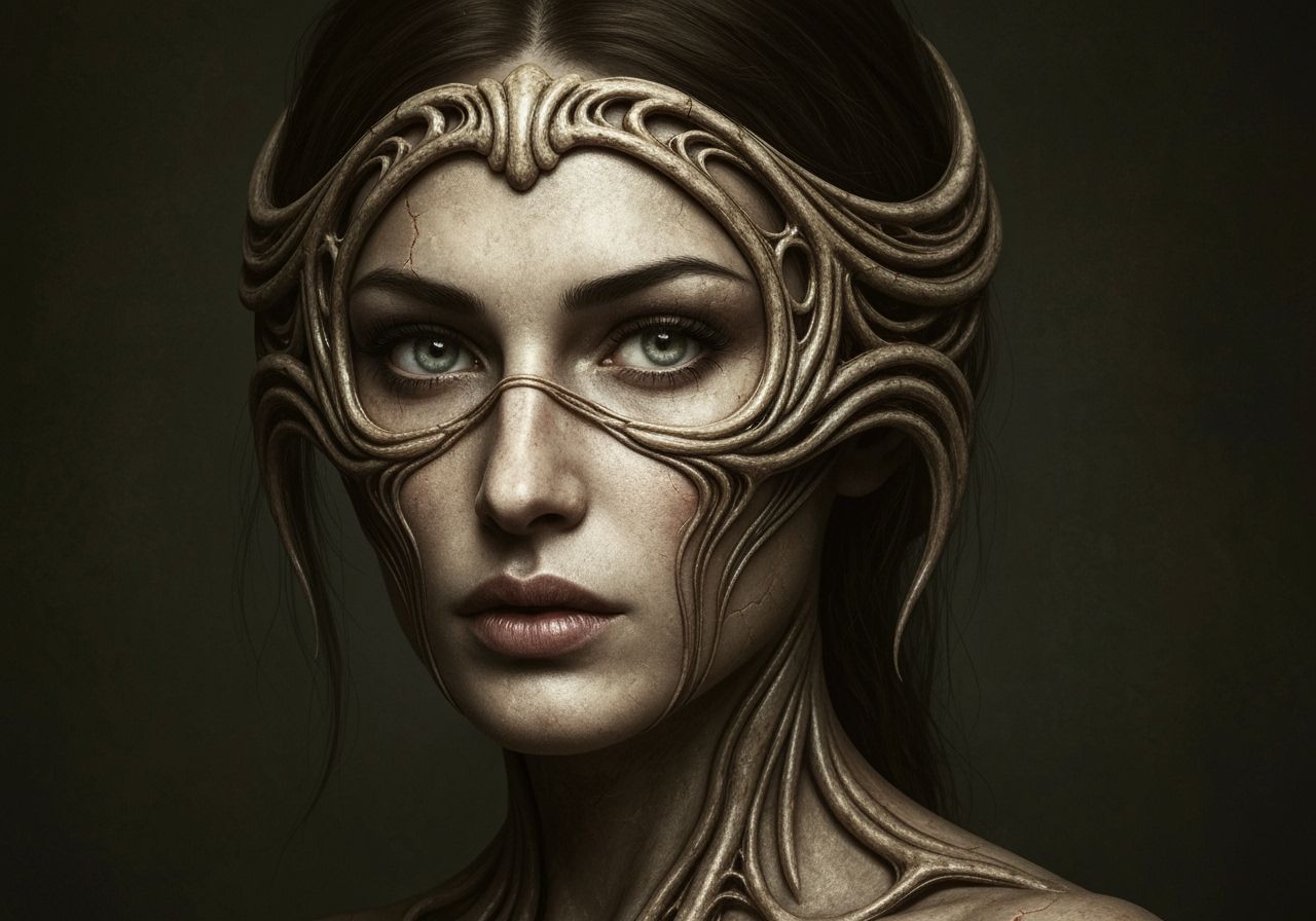 Dark Fantasy Portrait of Woman Evoking Ancient History