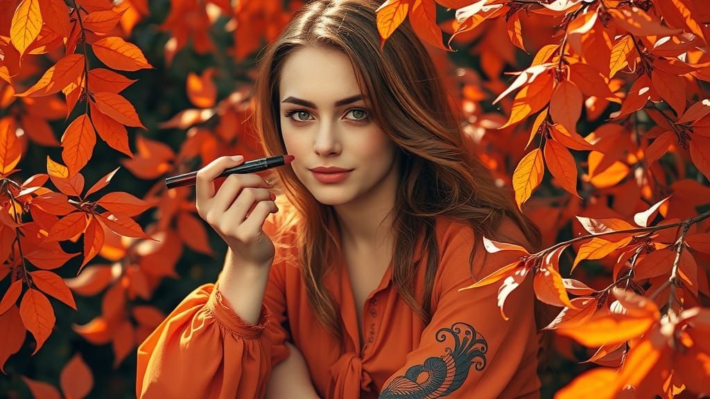 Autumnal Tattoo Artist in Forest with Abstract Fractals