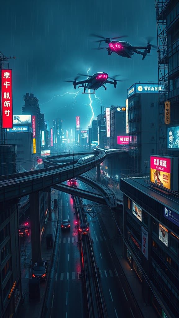 Cyberpunk Metropolis at Night in a Neo Tokyo Aesthetic
