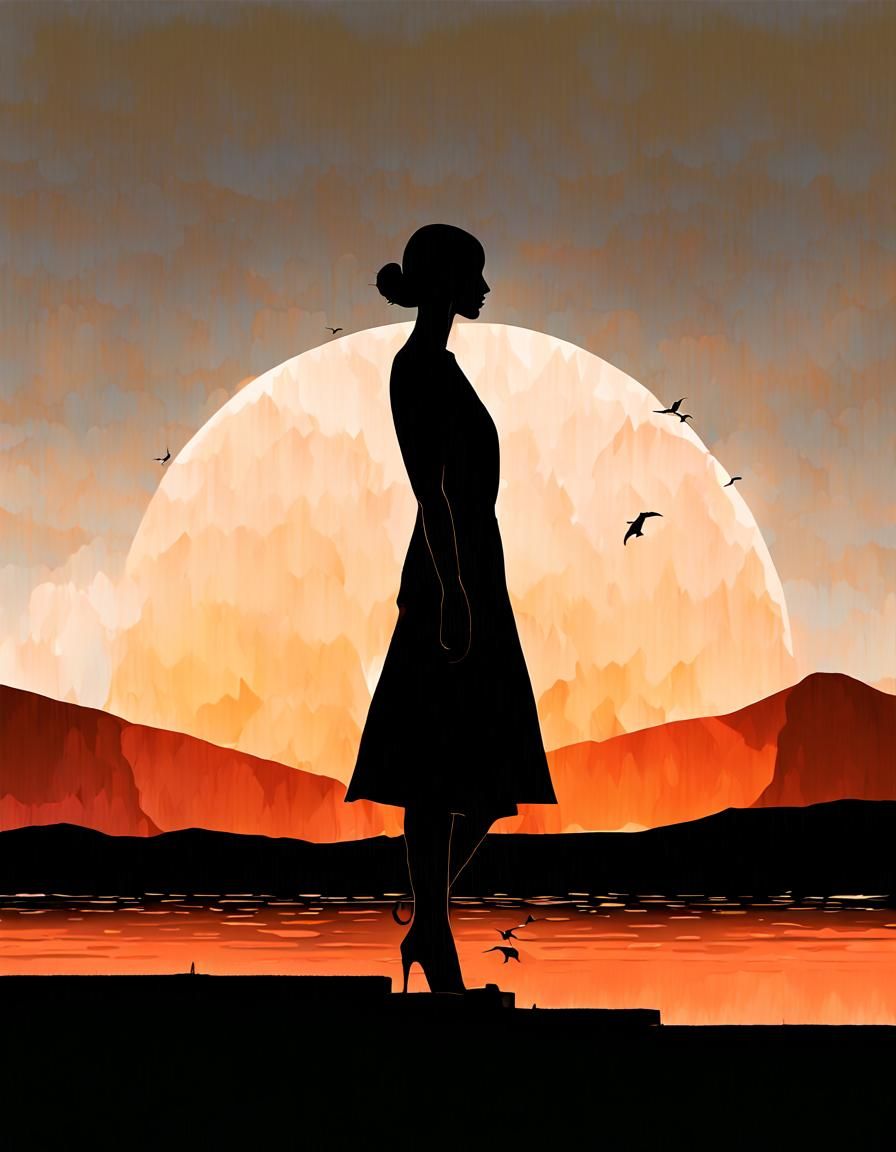 Minimalist Silhouette Art in Sunset Tones