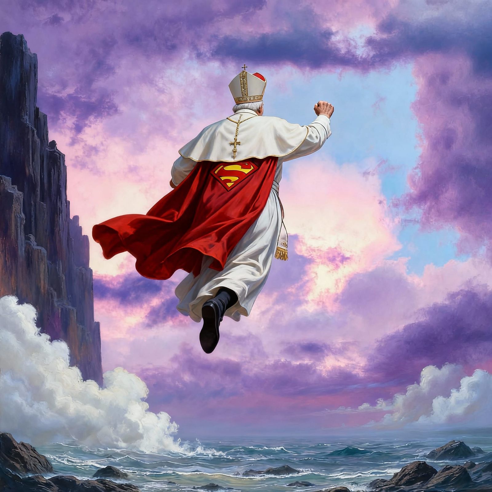 Pope Leo Flying to Save the World in Superman Cape
