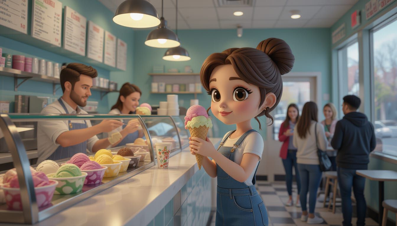 Chibi Ice Cream Shop Interior in Photorealistic Style