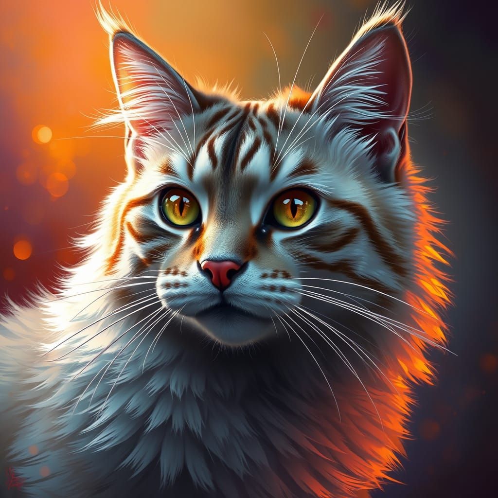 Surreal Feline Portrait in Photorealistic Digital Painting S...