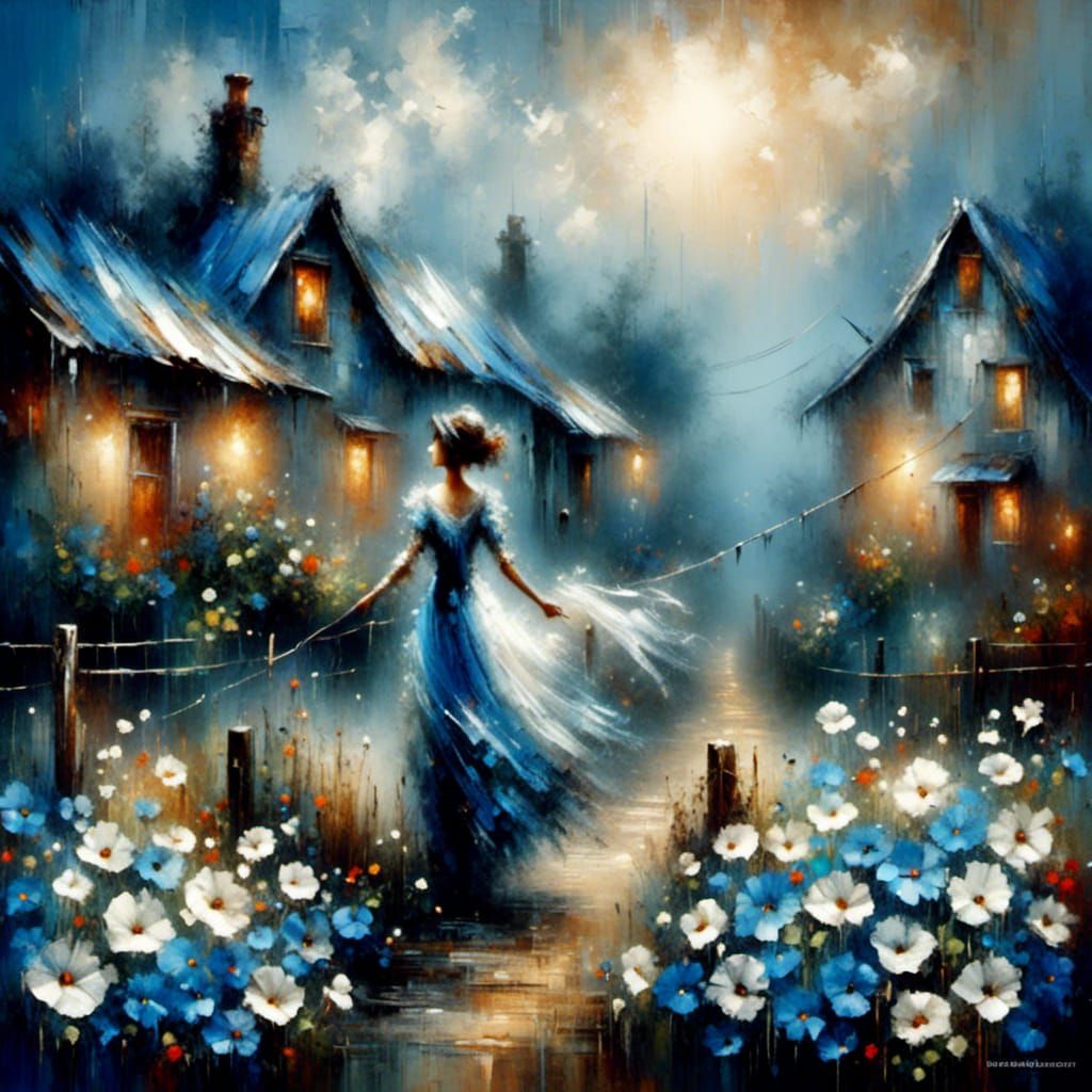 Laundry in Misty Morning Light: Expressionist Impasto