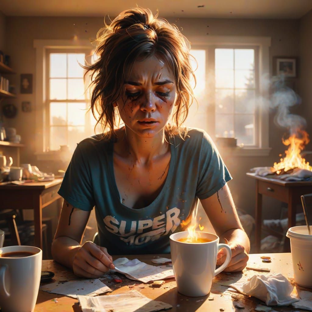 Mother's Desperate Moment in the Chaos of Parenthood