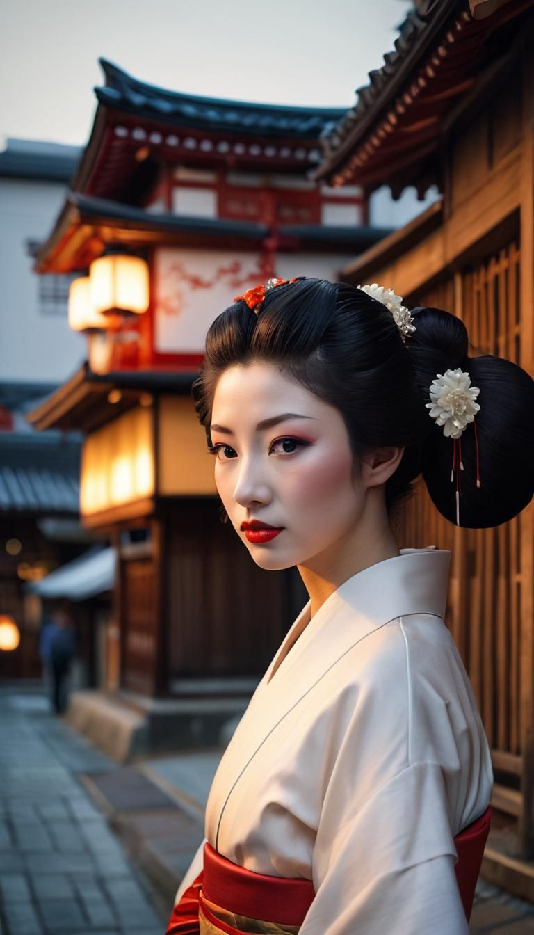 Beautiful Geisha on Ancient Kyoto Street