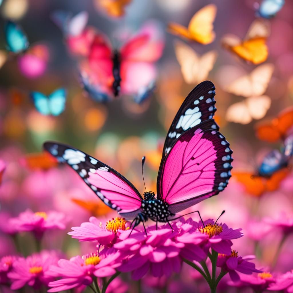 Pink Butterfly in Dreamy Bokeh Landscape