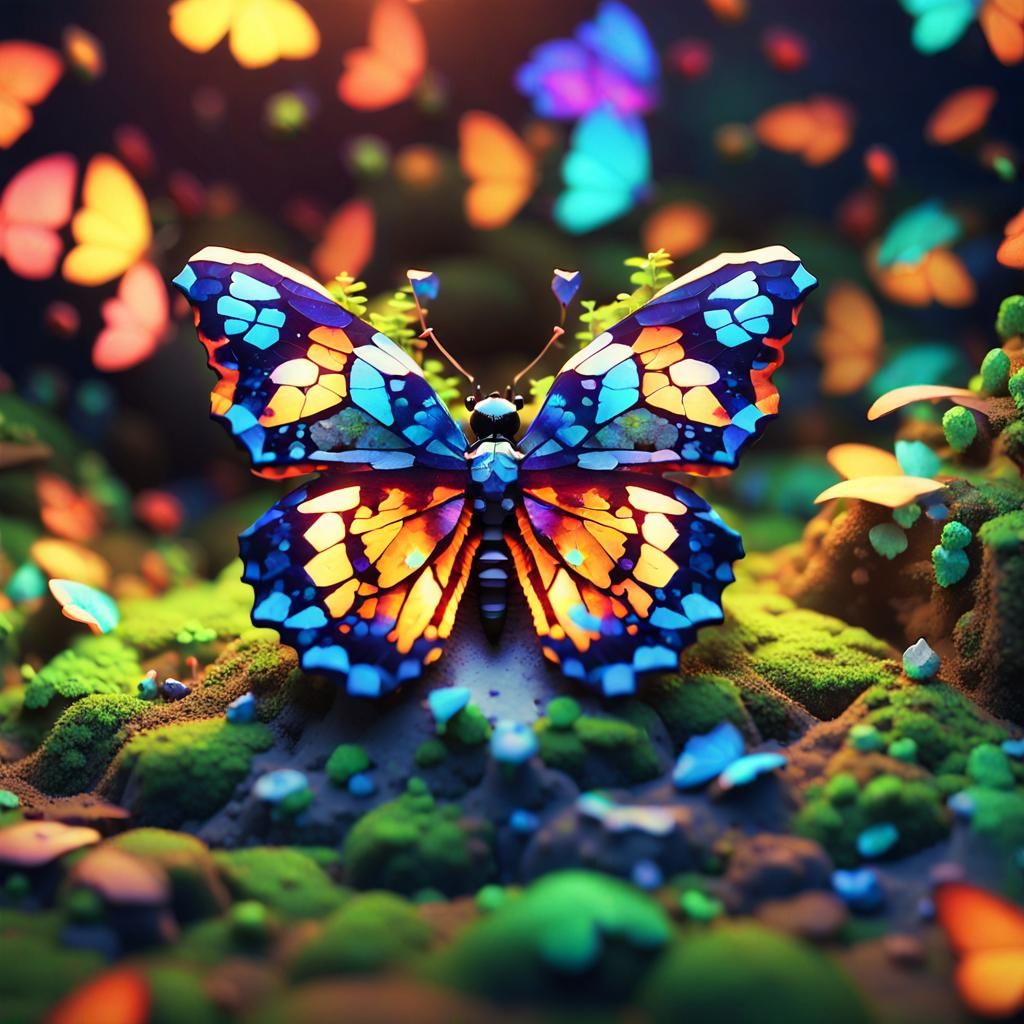 Colorful Butterfly on Skull in Low Polygon Art
