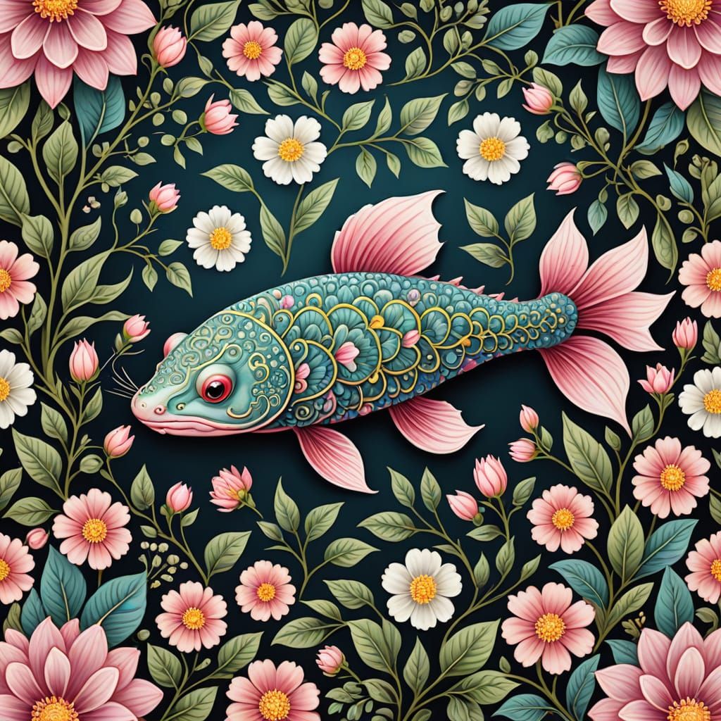 Enchanted Axolotl Mandala: Whimsical Floral Geometry