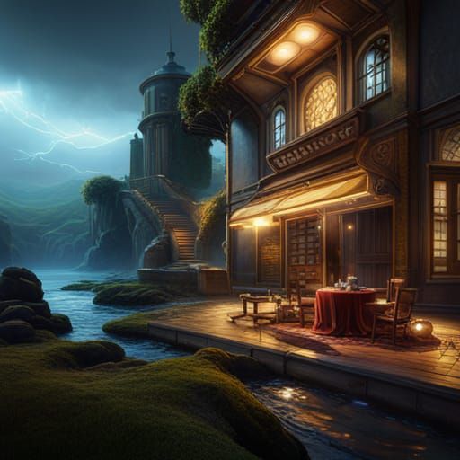 Fantastical Coffee: Detailed Matte Painting in Deep Color