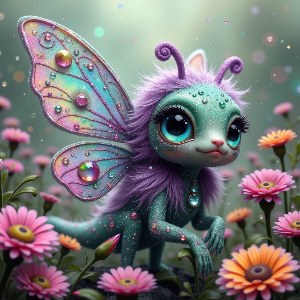 Fairy Punk Fae in Whimsical Gingham Exoskeleton with Glitter...