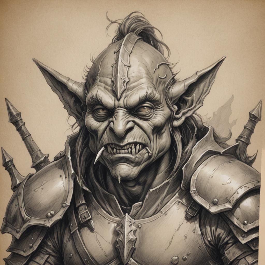 Fantasy Goblin Warrior: Detailed Pencil Sketch