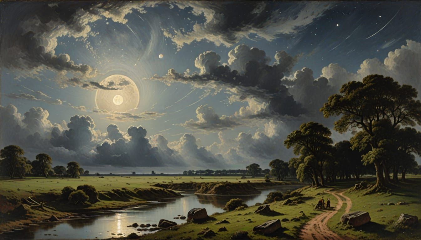 Romantic Moonlit Landscape in a John Constable Style