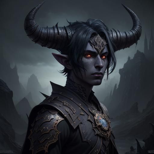 Fantastical Horned Teen Boy: Detailed Matte Painting