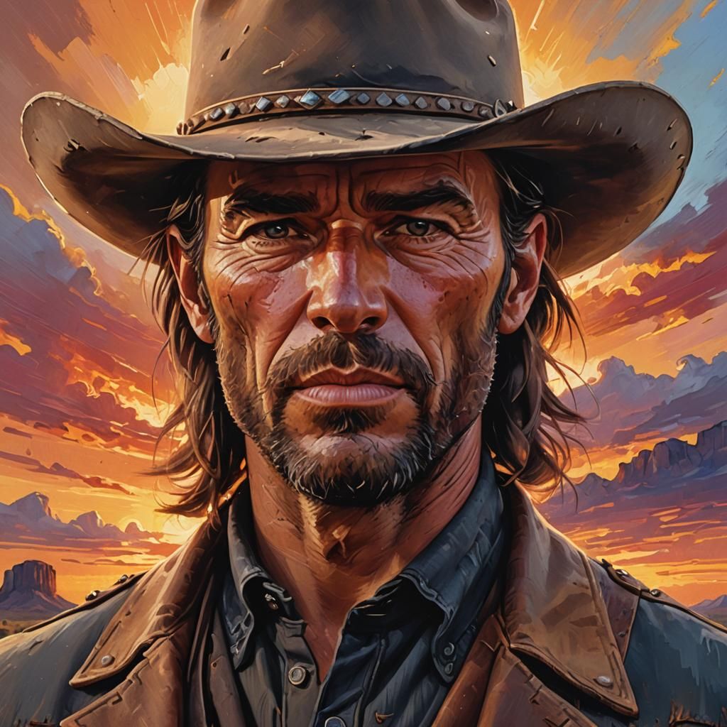 Cowboy Portrait at Sunset in Western Style