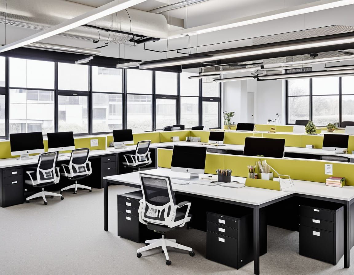 Smart Office Space With Adaptive Desks in Cyberpunk Style