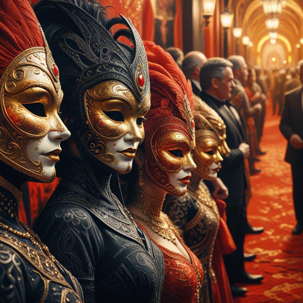 Costume Festival Parade with Intricate Masks