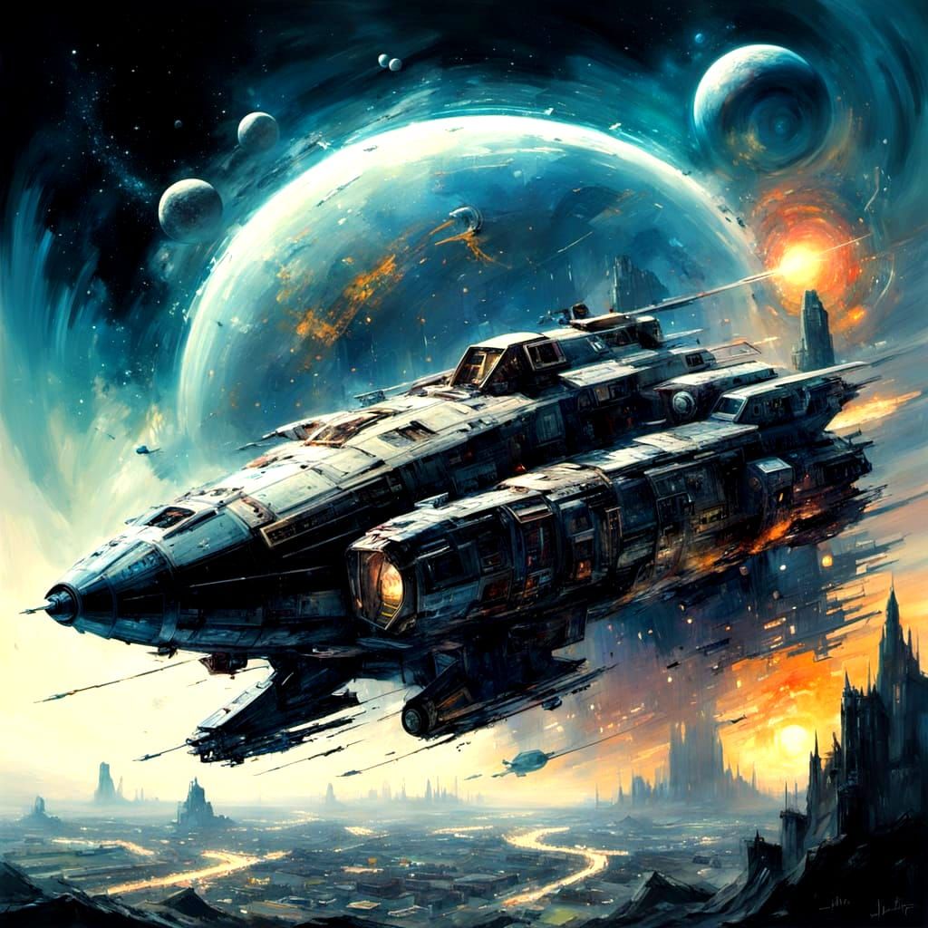 Epic Cyberpunk Spaceship Speeds Across Cosmic Nebulae