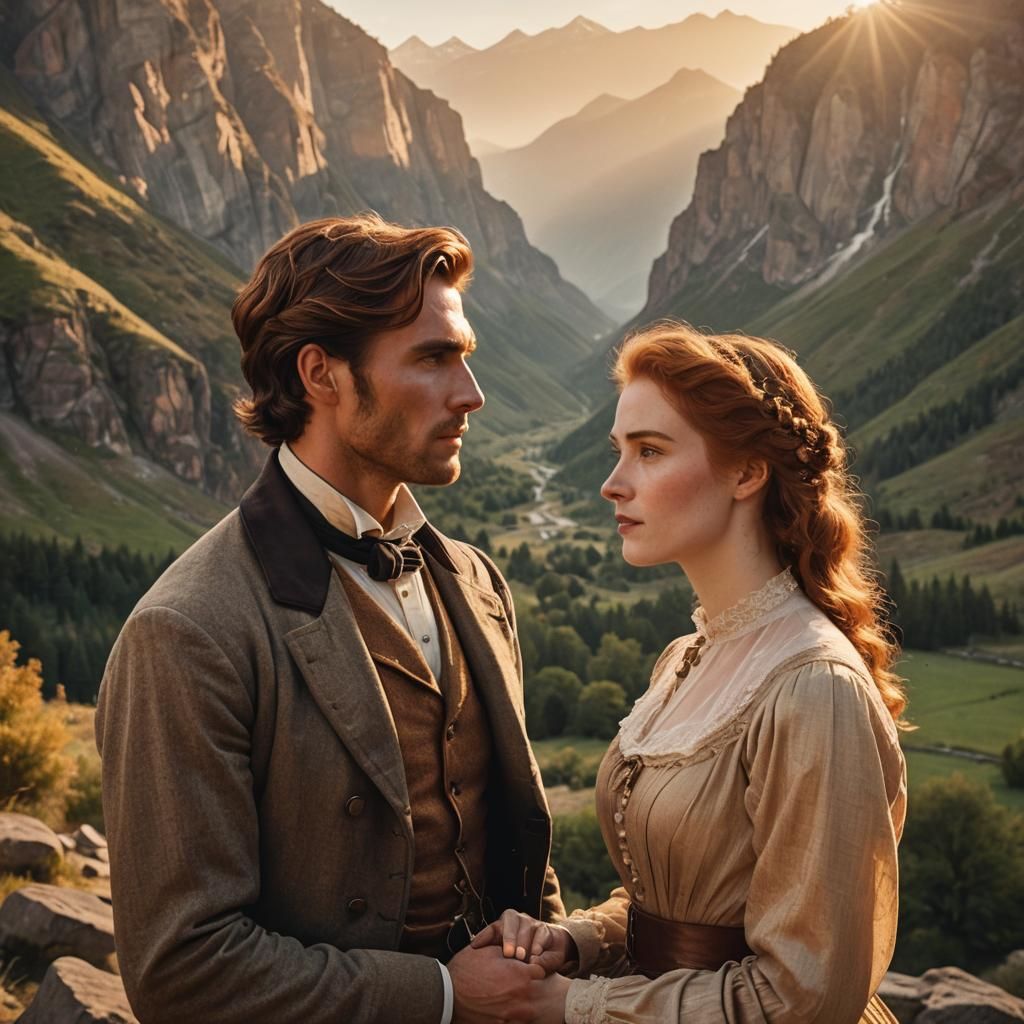Romantic Era Couple in Mountain Landscape
