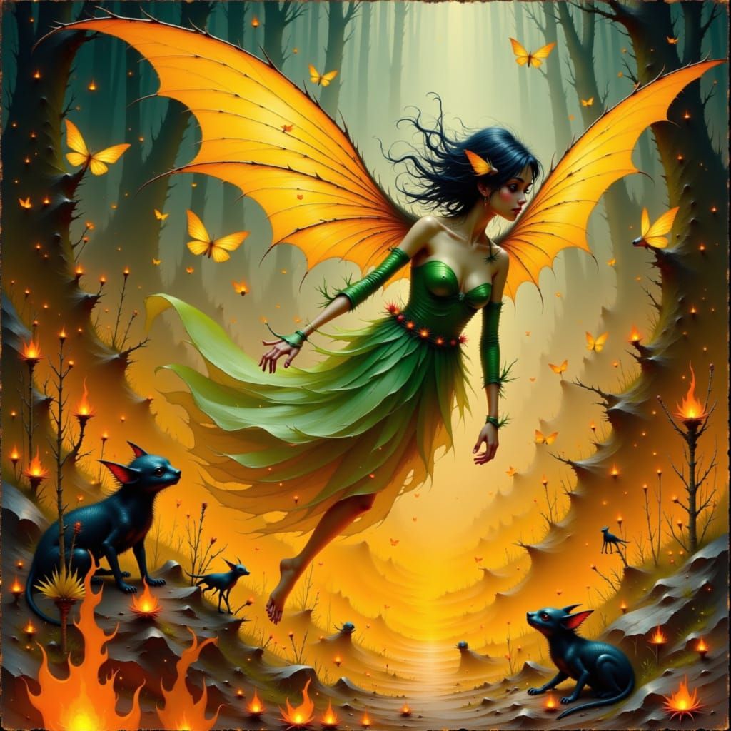 Whimsical Winged Sprites Dancing in Flames