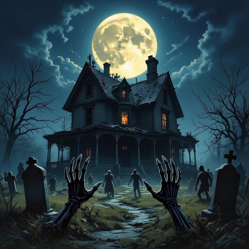 Gothic Haunted House Under Moonlit Sky