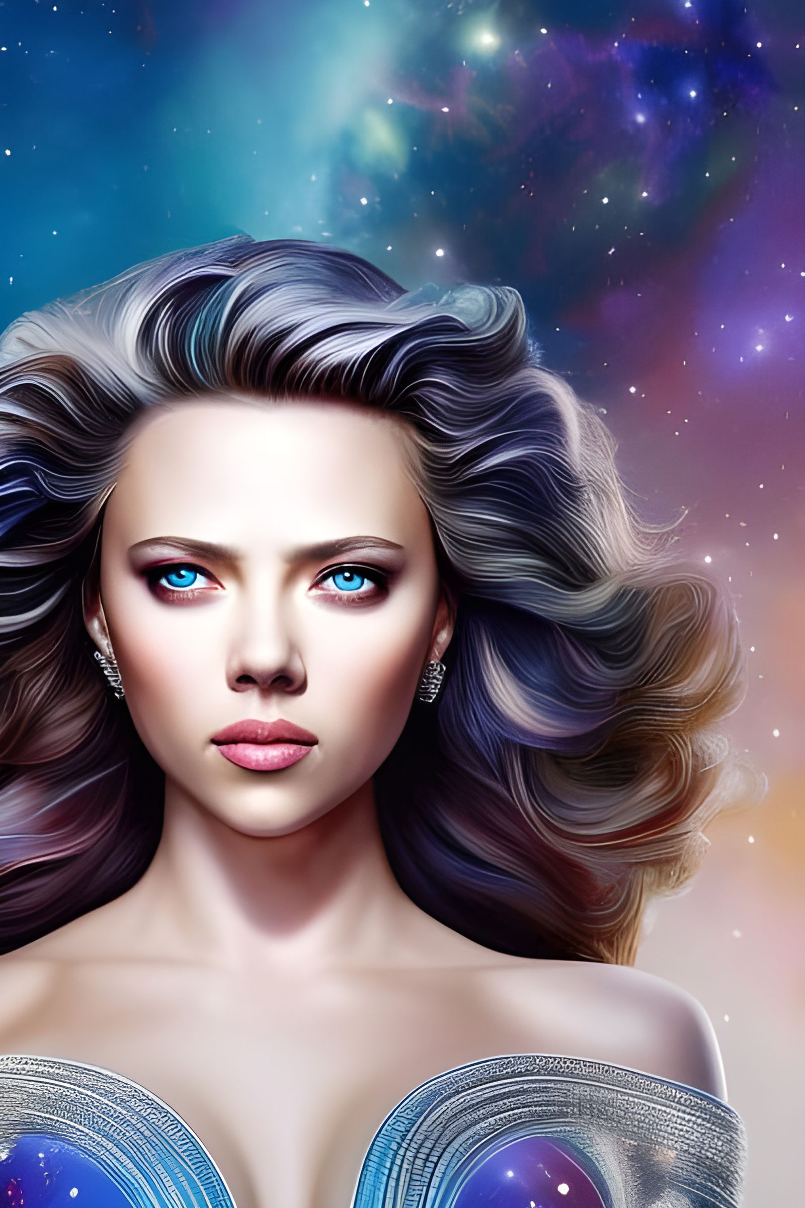 Cosmic Energy Portrait in Art Nouveau Style