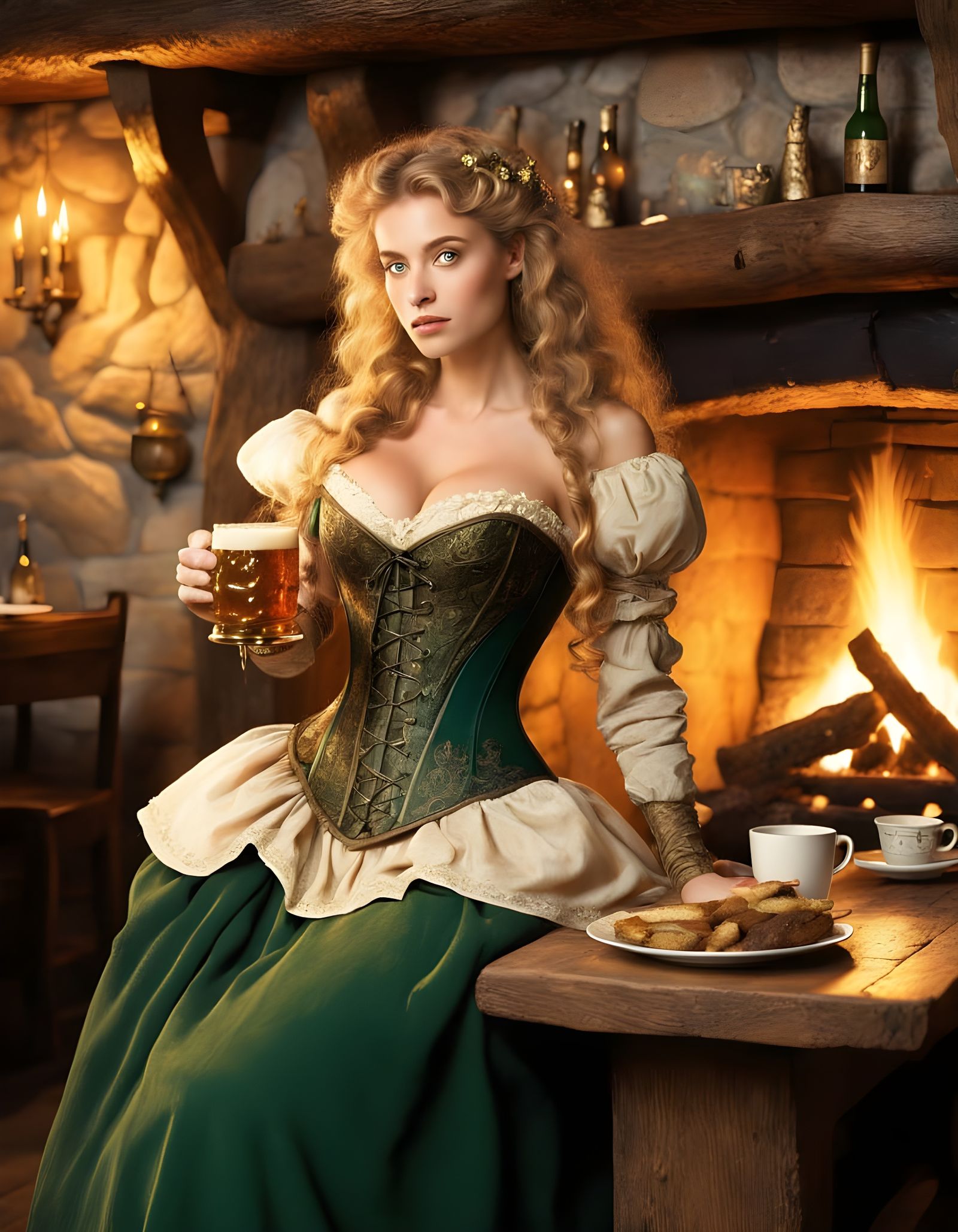 Medieval Fantasy Tavern Scene in Whimsical Art