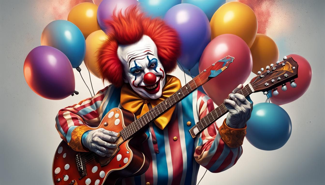 Hyperrealistic Circus Clown Guitar Animals Concept Art