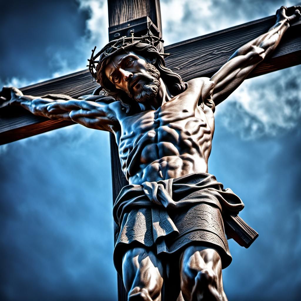 Jesus on the Cross: Hyperrealistic, High-Detail Rendering