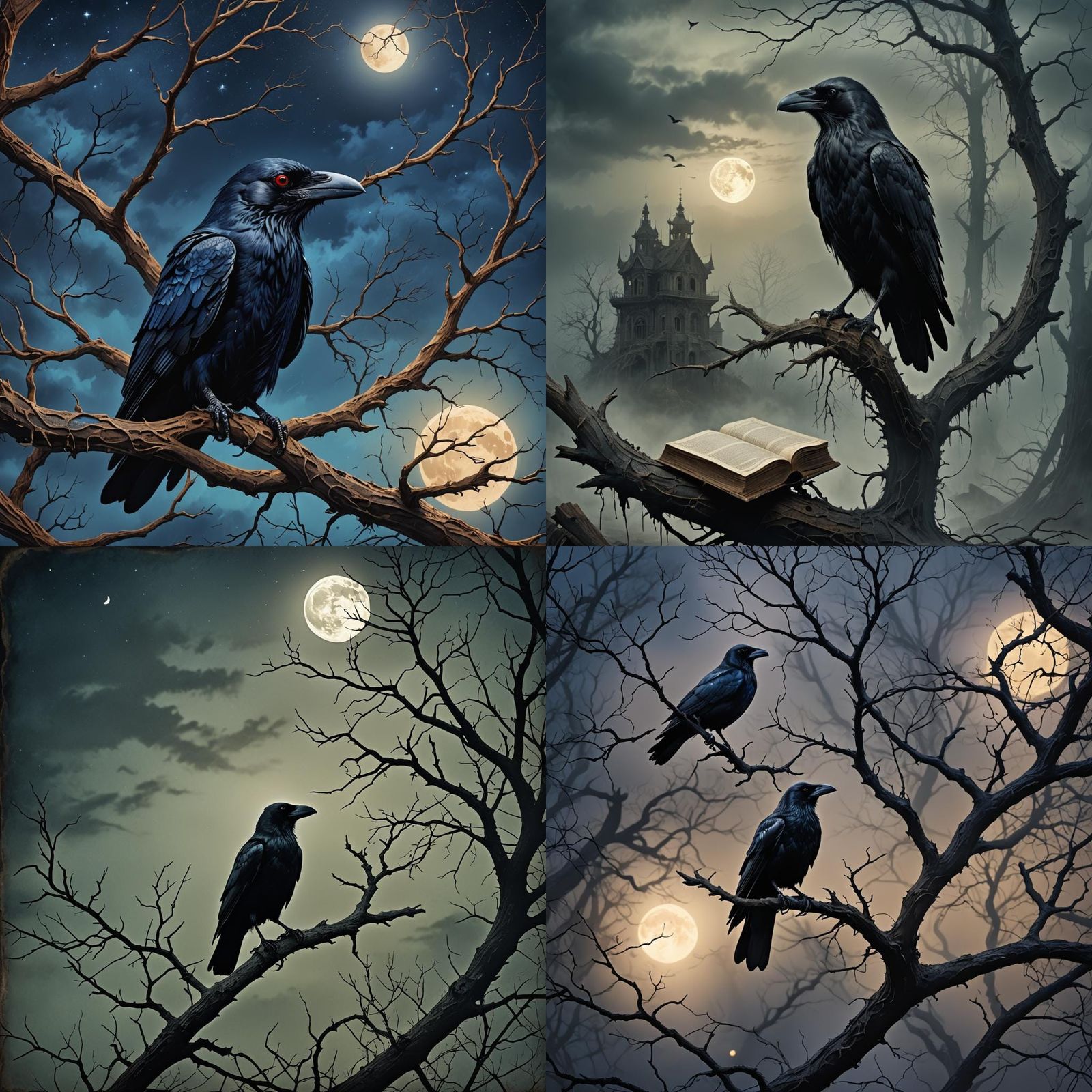 Eerie Crow in Moonlight: Fantasy Concept Art