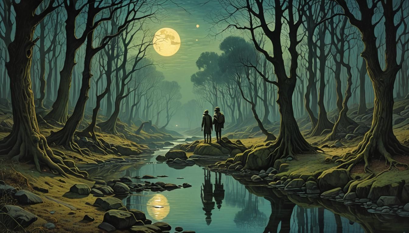 Extraterrestrial Walk in Forest: Cubism, Van Gogh Style