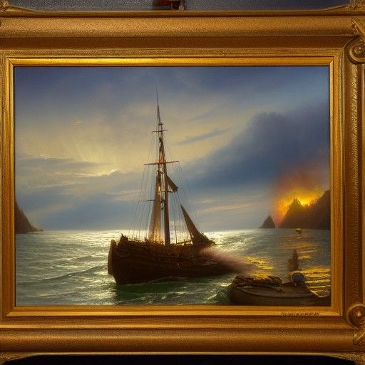 Dramatic Sunken Ship Photograph in Oil Painting Style