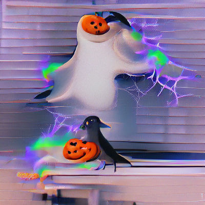 Spooky Ghost in Pumpkin Patch Illustration