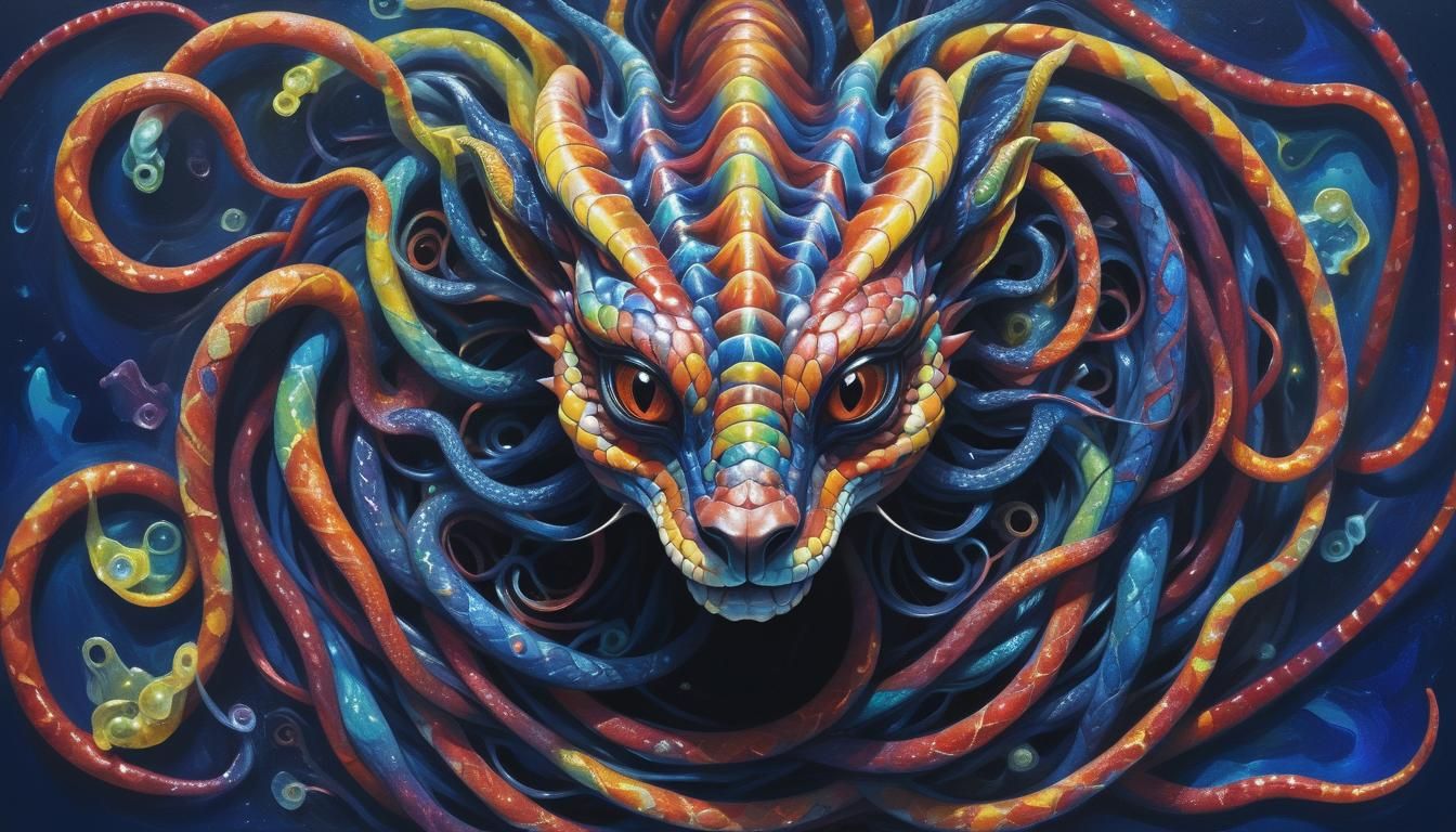 Yingarna Rainbow Serpent Portrait in Impasto Oil Style