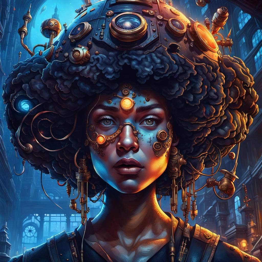 Hyper godlike portrait, Steampunk EggHead-Queen overlord a h...