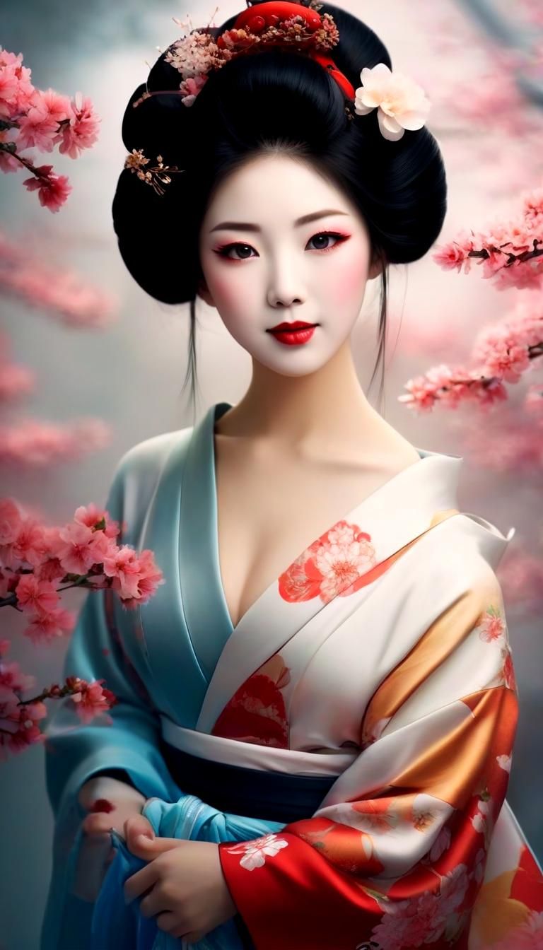 Elegant Geisha Portrait in Realistic Style