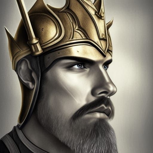 Golden Knight King Arthur Portrait in Pencil Drawing