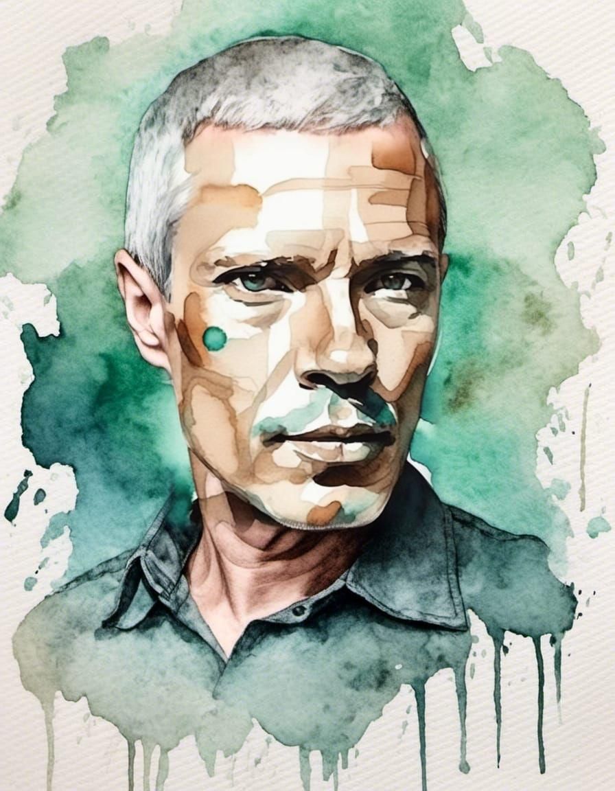 Watercolor Portrait with Turquoise and Teal Accents