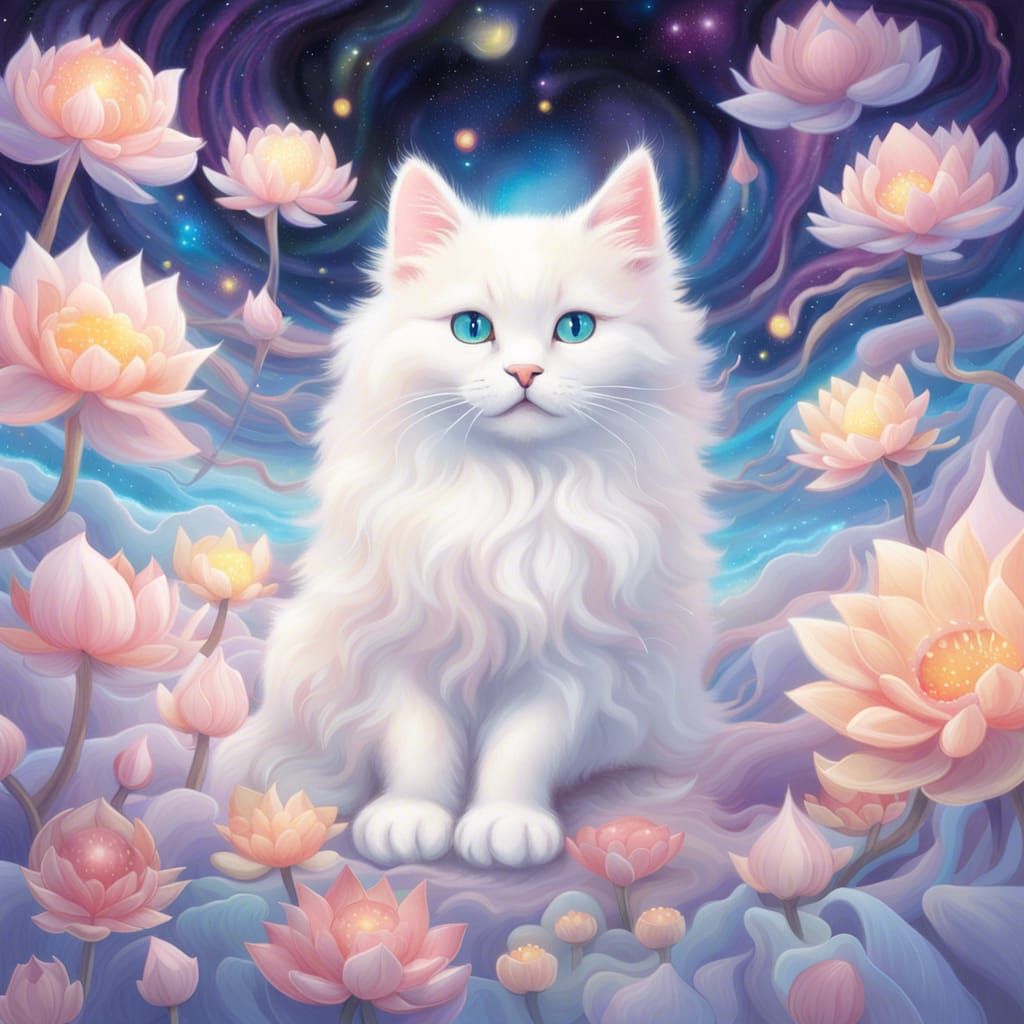 Iridescent Kitten in Dreamlike Celestial Realm