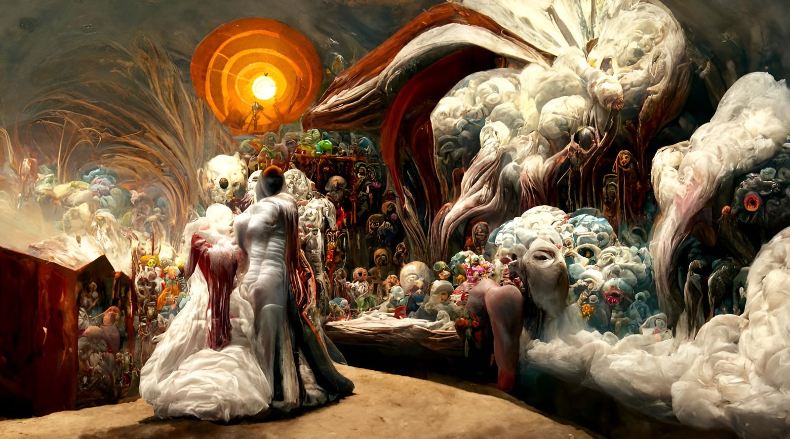 Angels and Devils Wedding: A Surreal Impasto Painting