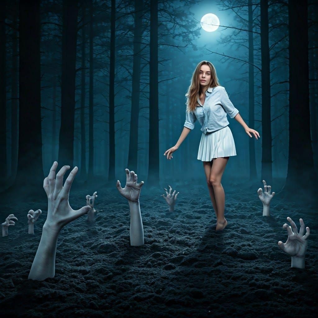 Eerie Graveyard Scene with Pale Hands