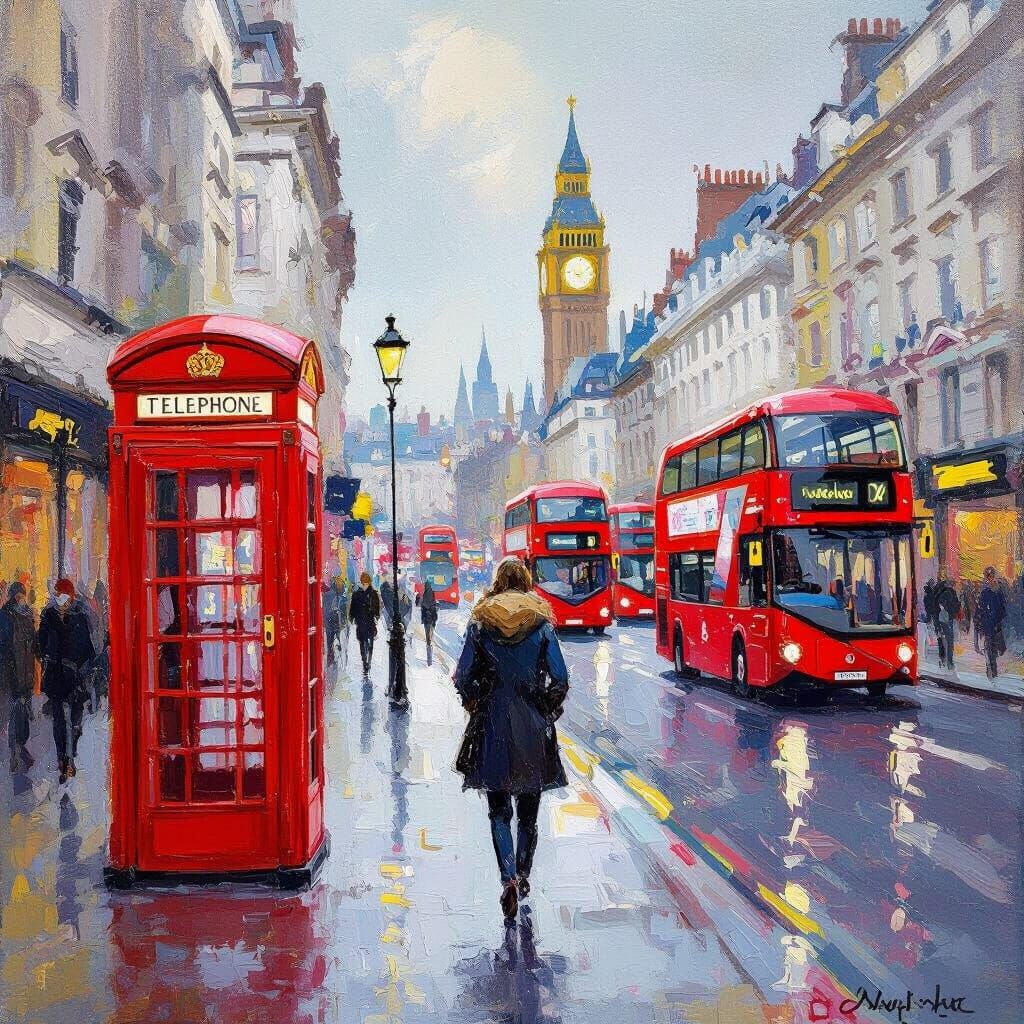 London Street Scene in Impressionist Style