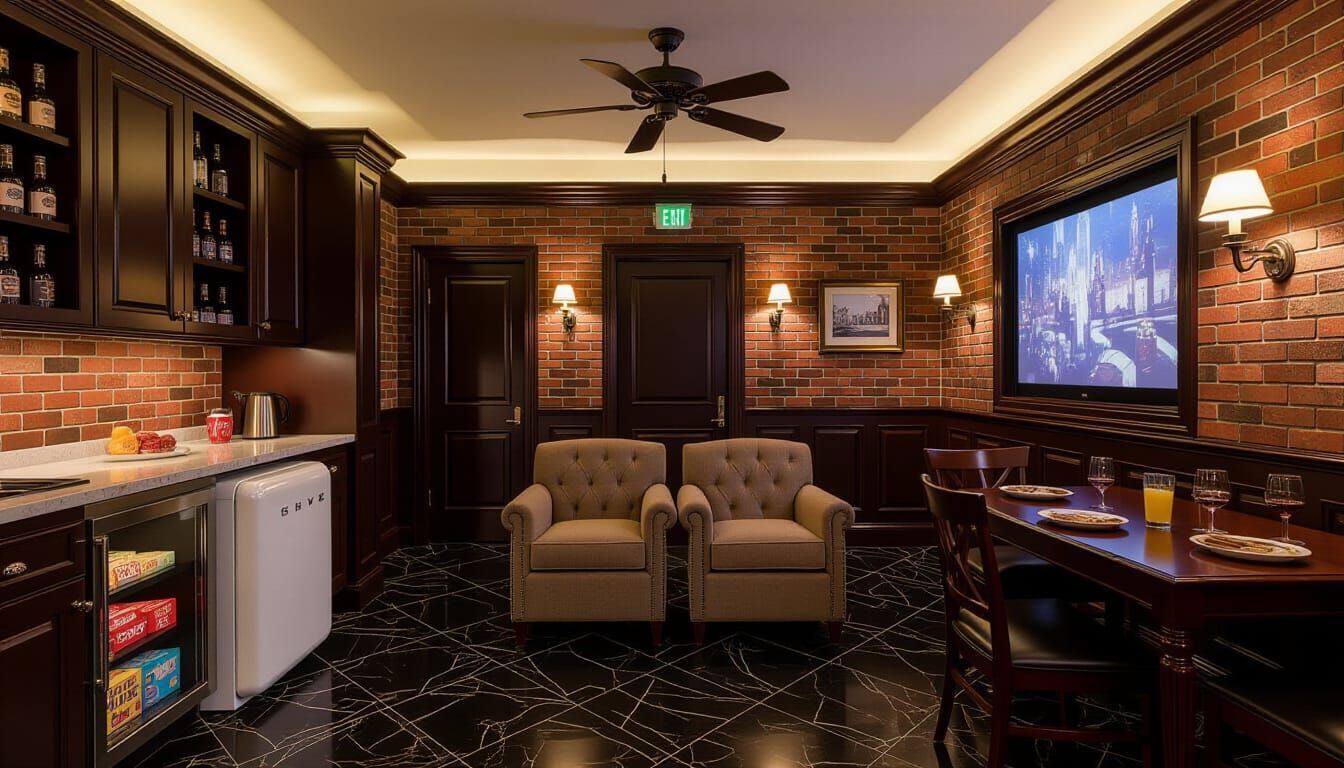 Victorian Movie Room with Hidden Door and Smeg Fridge